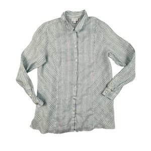 J.Jill Love Linen Shirt Women's Medium Striped Button‎ Down Long Sleeve Blue
